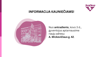 Kauniečių dėmesiui: nuo kovo 3 d. klientai aptarnaujami adresu A. Mickevičiaus g. 42