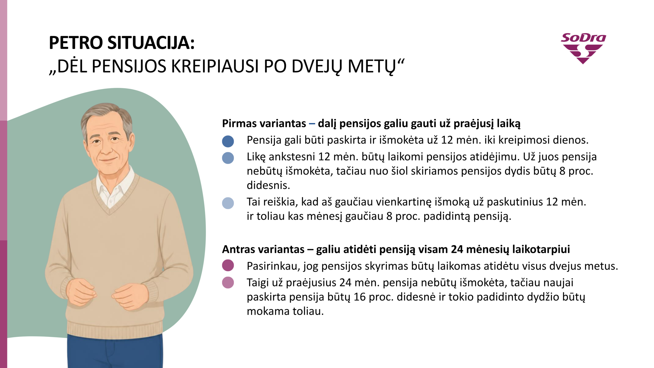 Vyri&scaron;kio iliustracija ir nurodytos sąlygos dėl atidėtos pensijos.
